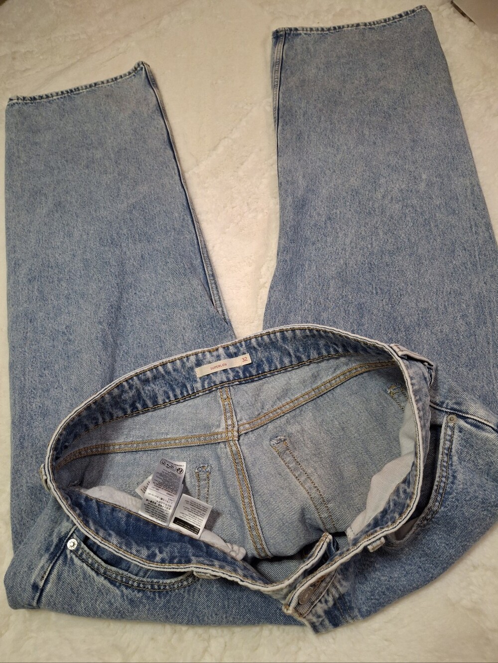 Levi's Superlow Denim Jeans Light Wash Relaxed Straight Leg Women Size 32 - Picture 6 of 16